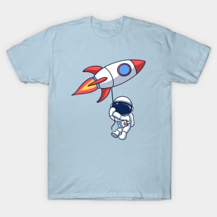 Astronaut Floating With Rocket Balloon T-Shirt